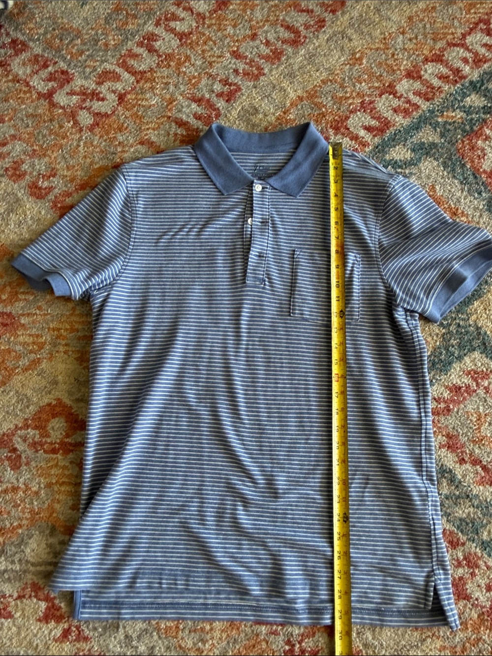 J. CrewMen's Blue Striped Stretched Pique Polo Shirt